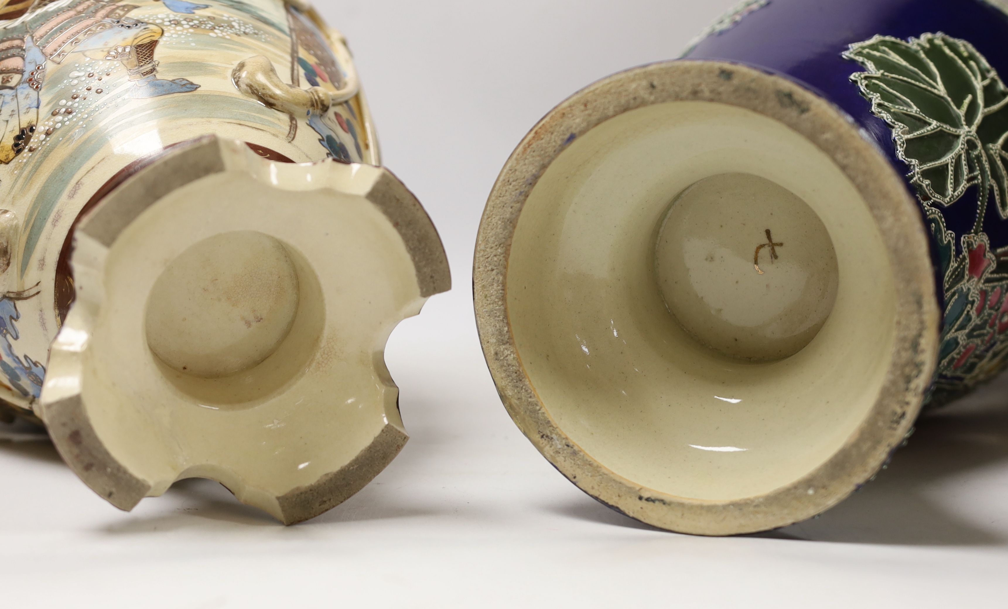 Two large Satsuma pottery vases, tallest 47cm